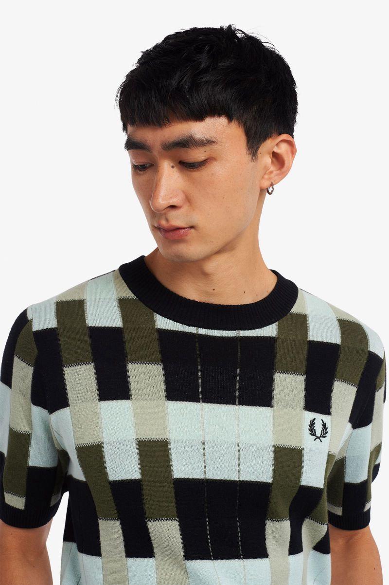 Black Fred Perry Jacquard Knitted Men's T Shirts | PH 1692FDNM